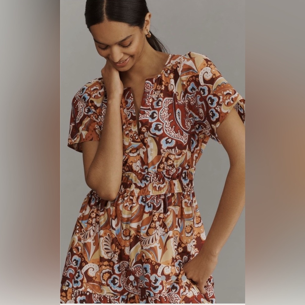 Anthropologie Somerset Paisley Print Maxi Dress in Brown and Cream - Picture 2 of 4